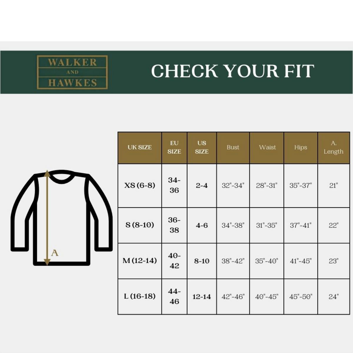 Kuvassa on Arrington neulepaidan mittataulukko.