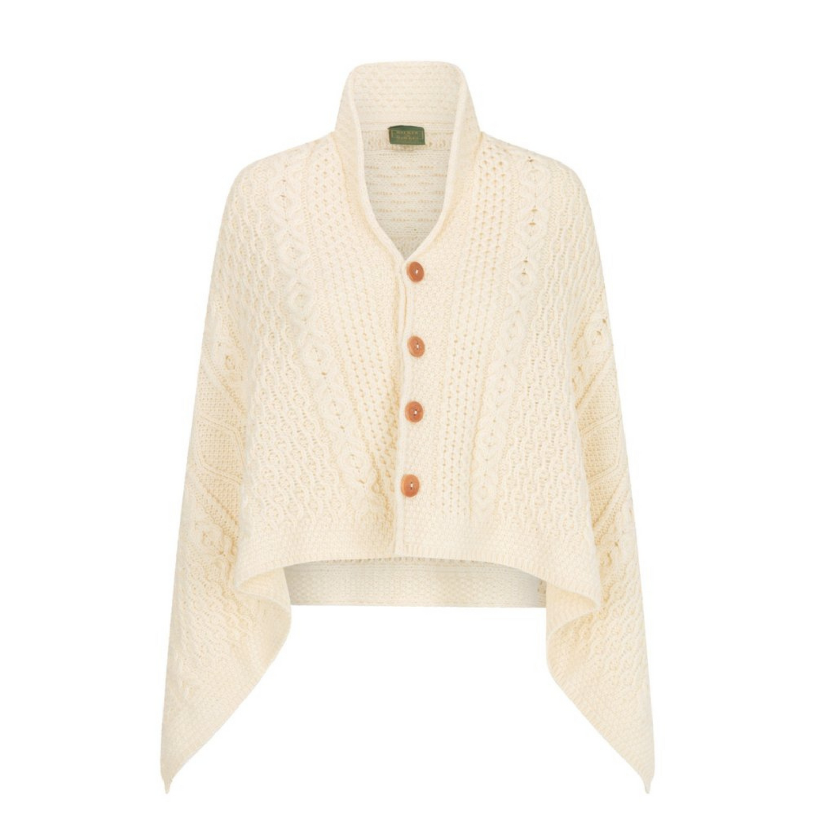 Poncho toimii viittana, hartiahuivina ja shaalina ja siinä on edessä neljä ruskeaa nappia.