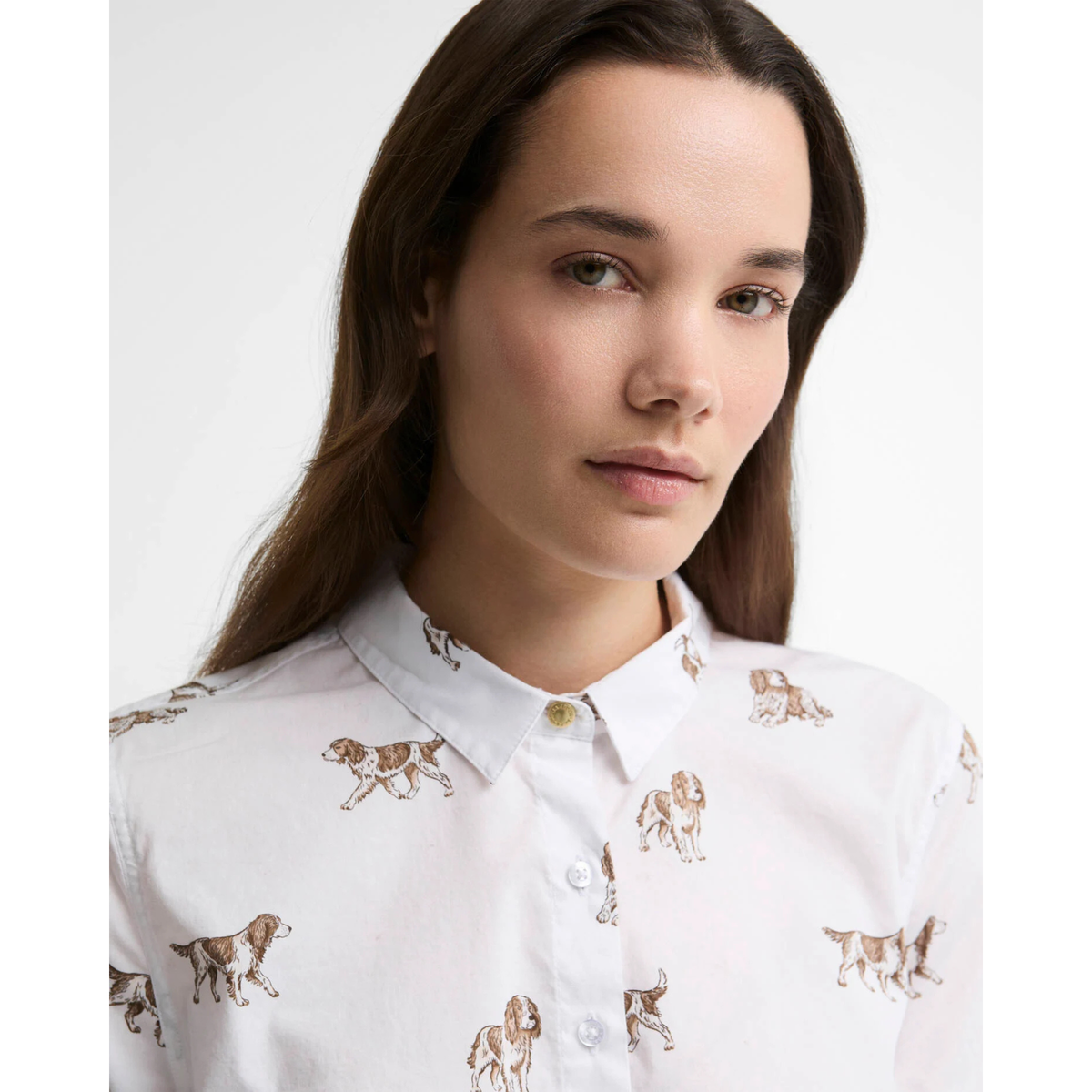 Barbour Brambles Shirt naisten koirakuvioinen paitapusero, valkoinen, kaulus