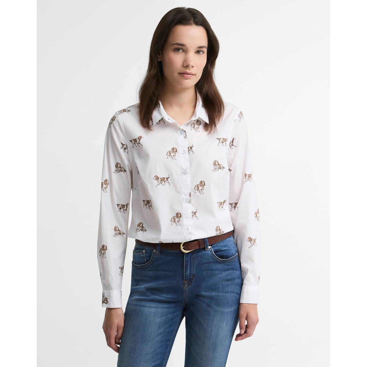 Barbour Brambles Shirt naisten koirakuvioinen paitapusero, valkoinen