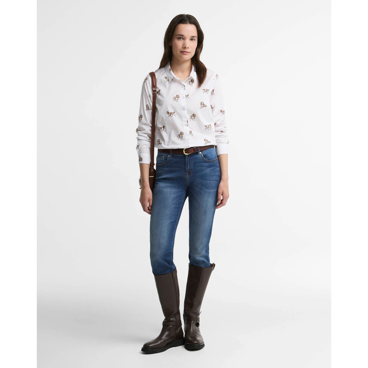 Barbour Brambles Shirt naisten koirakuvioinen paitapusero, valkoinen