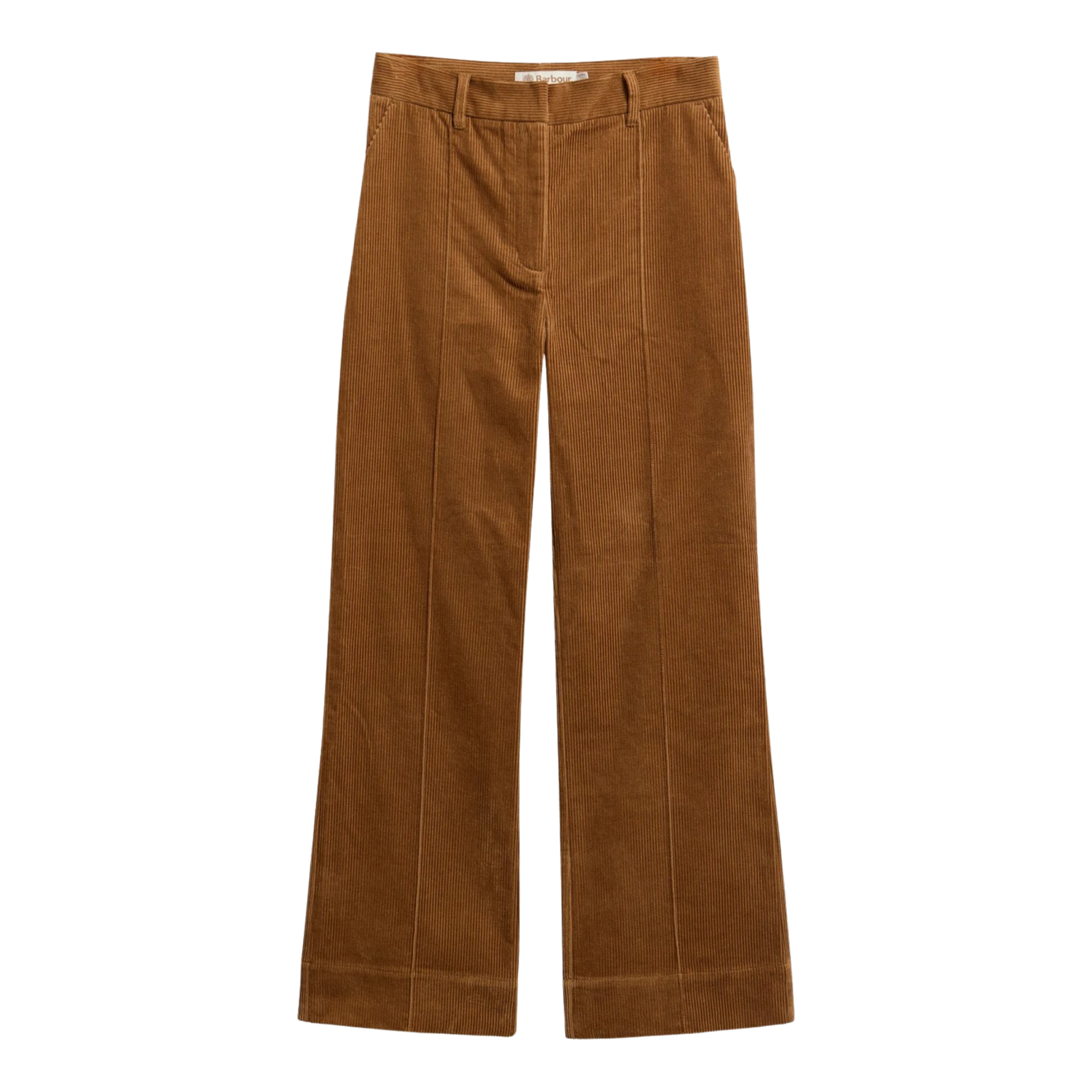 Barbour Emmy Trousers naisten vakosamettihousut, punaruskea, edestä kuvattuna.