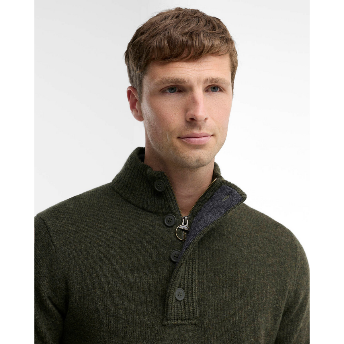 Barbour Essential Elbow Patch miesten neule, vihreä, kaulus