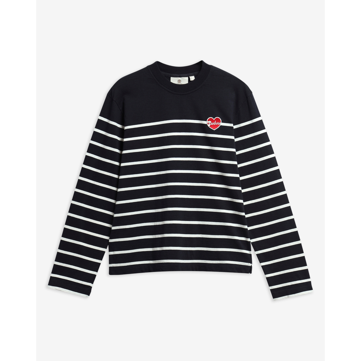Barbour Harling Top naisten puuvillapaita, sininen/valkoiset raidat, edestä kuvattu.