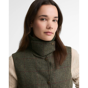 Barbour Joyce Gilet naisten liivi, kauluksesta kuvattuna.