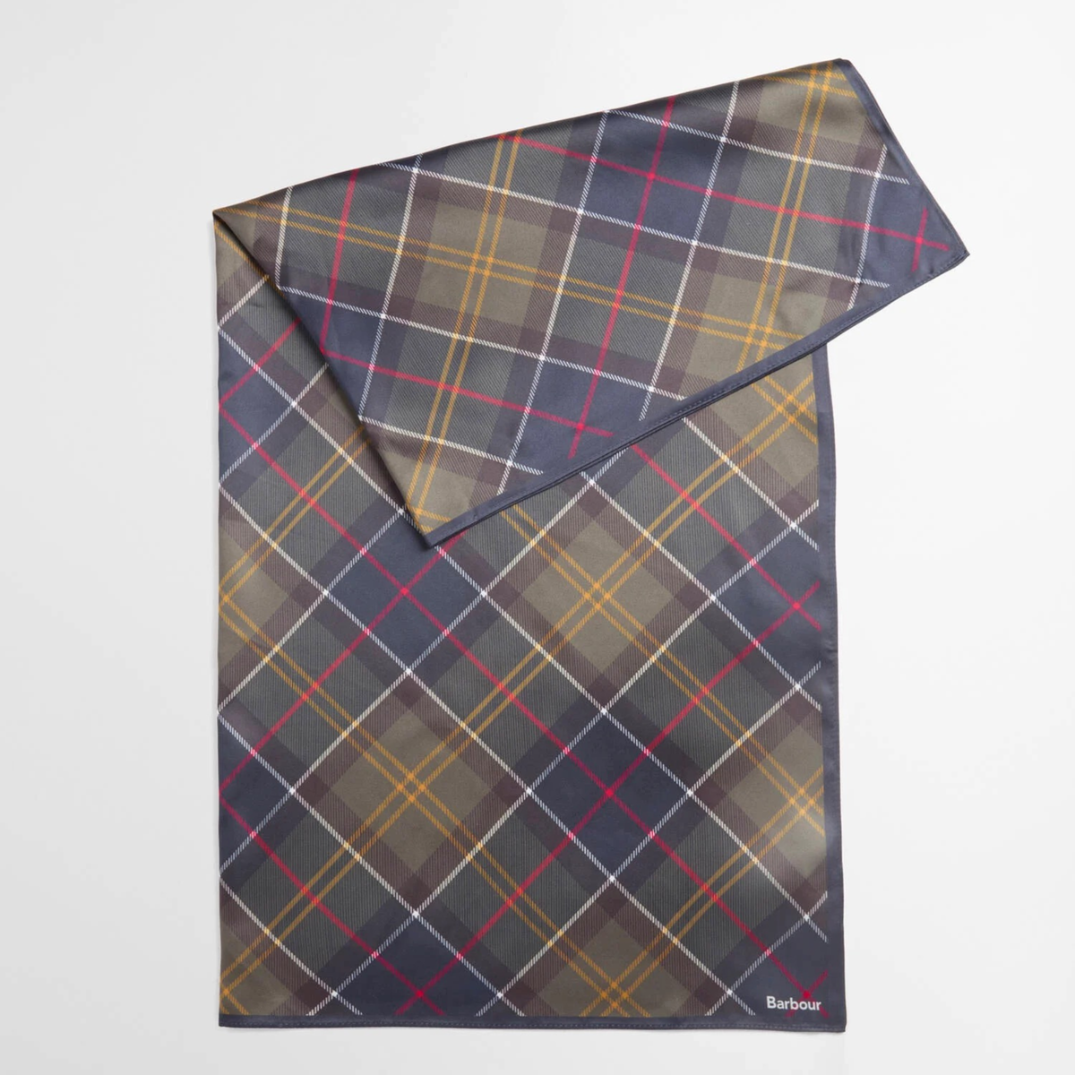 Barbour Kinsale huivi, sinivihreä, ruudukosta kuvattuna.