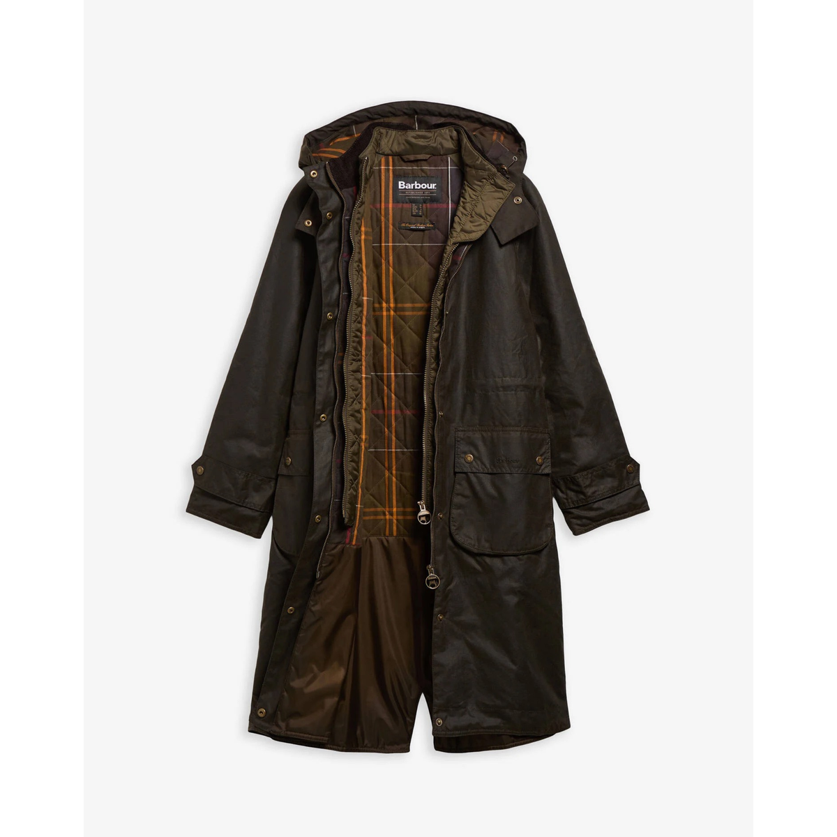 Barbour Long Cannich öljykangastakki, oliivi, sisustasta kuvayyuna.