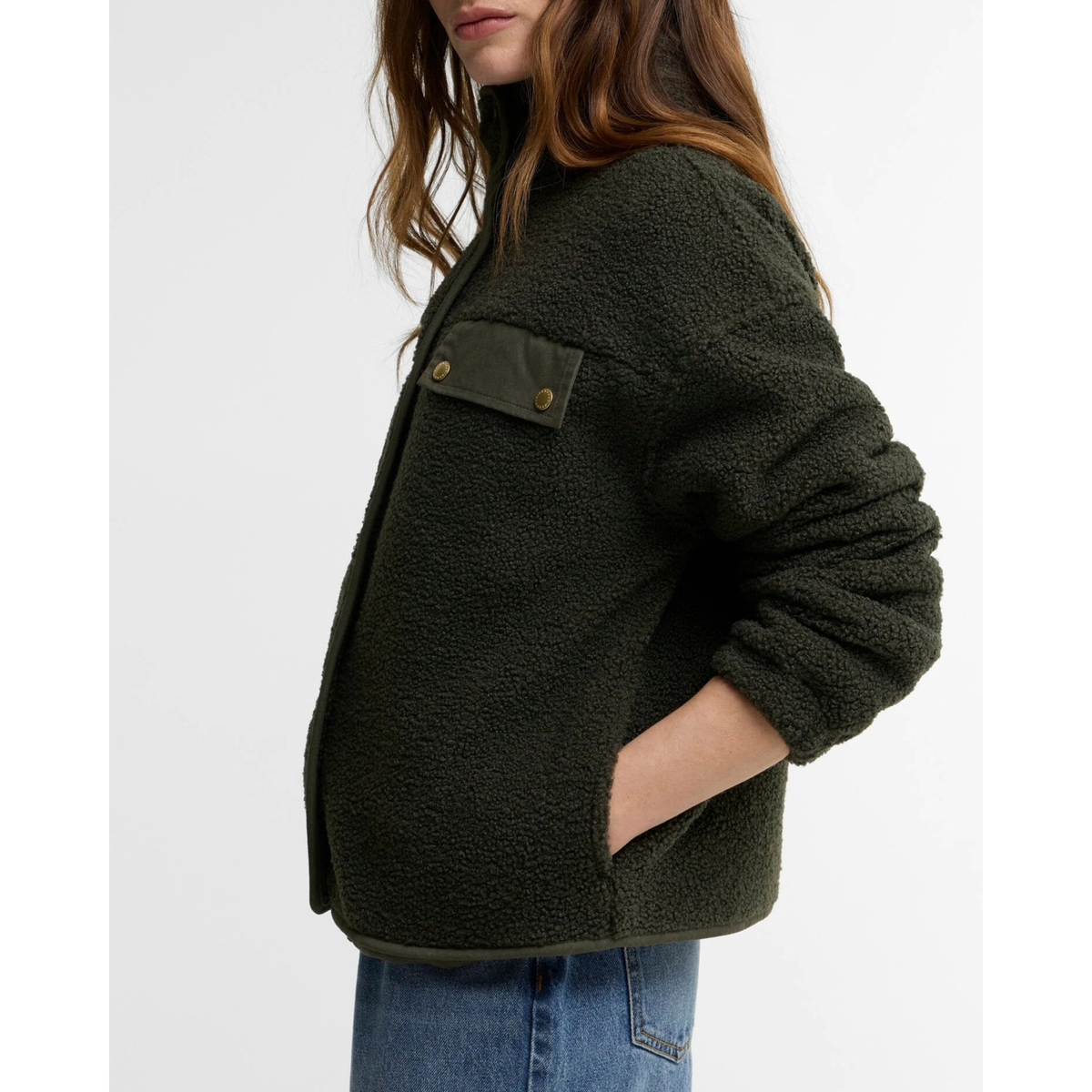 Barbour Mabel Fleece naisten fleecetakki, vihreä, kuvattuna sivusta.