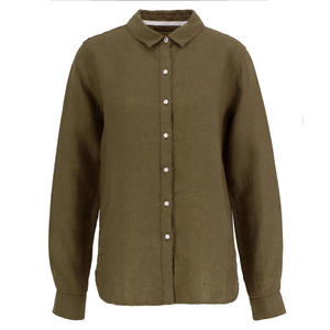 Kuvassa on naisten oliivinvihreä Barbour Marine pellavapaita.