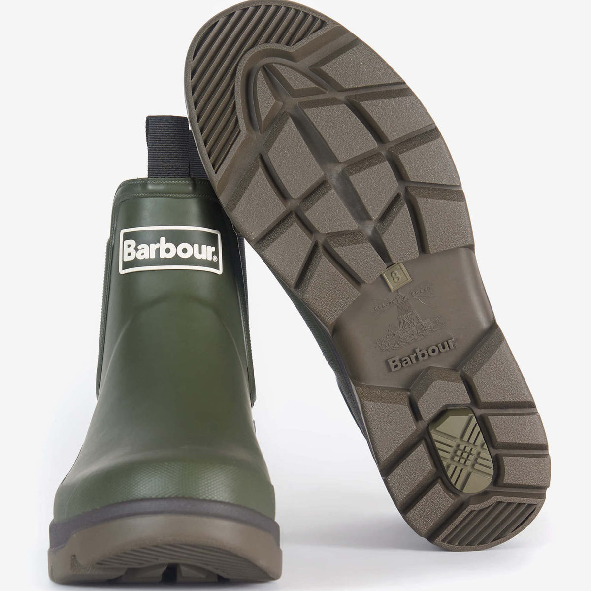 Kuvassa näkyy miesten Barbour Nimbus Chelsea kumisaappaan pohjakuviointi.