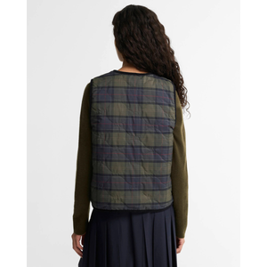 Barbour Nunwell Liner naisten liivi, musta/vihreä ruudullinen, kaksipuoleinen, takaa
