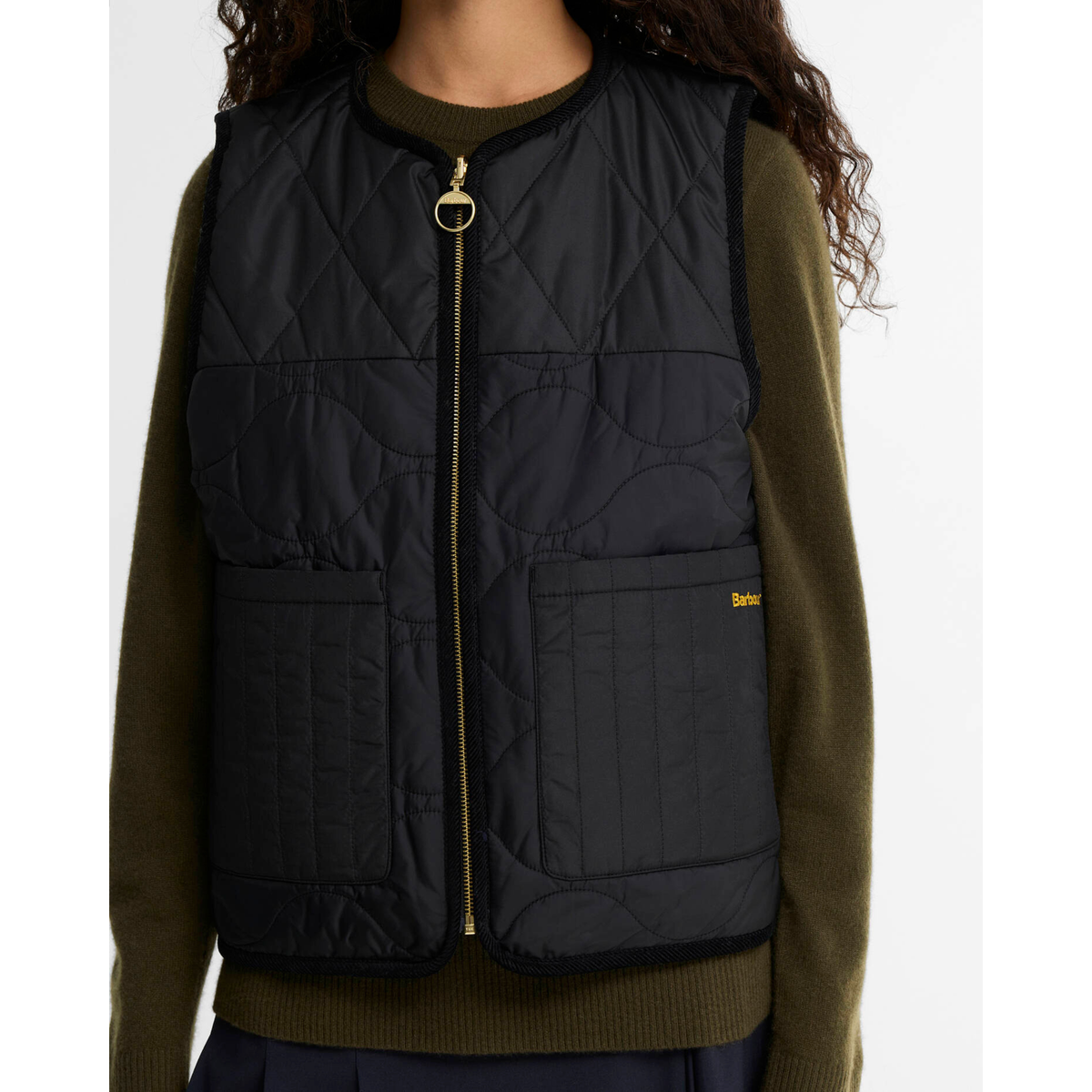 Barbour Nunwell Liner naisten liivi, musta/vihreä ruudullinen, kaksipuoleinen, taskut