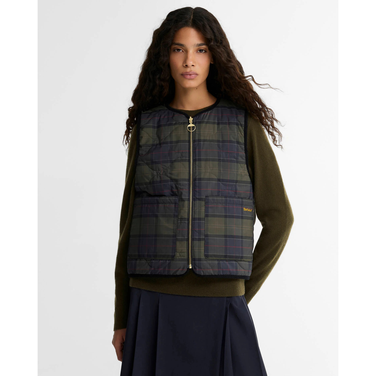 Barbour Nunwell Liner naisten liivi, musta/vihreä ruudullinen, kaksipuoleinen