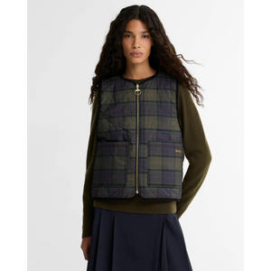 Barbour Nunwell Liner naisten liivi, musta/vihreä ruudullinen, kaksipuoleinen