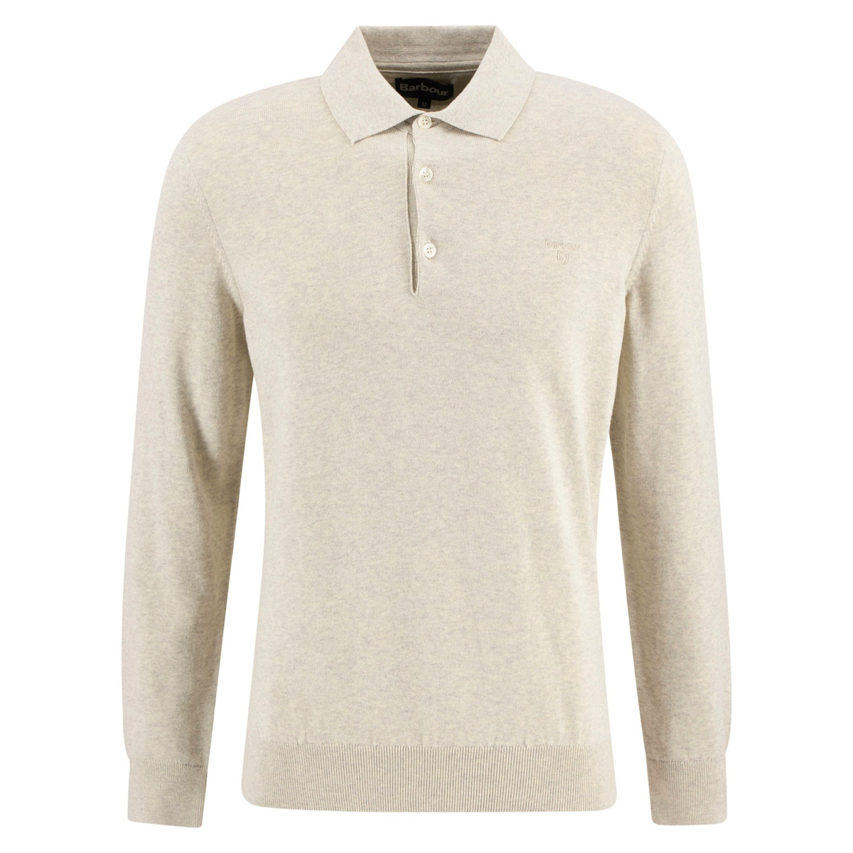 Kuvassa on beige Barbourin Pima Cotton pitkähihainen neulepikee.