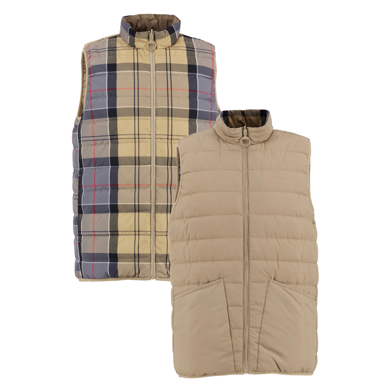 Liivin toisella puolella on vaalea ruutukuosi ja toinen puoli on yksivärinen beige.