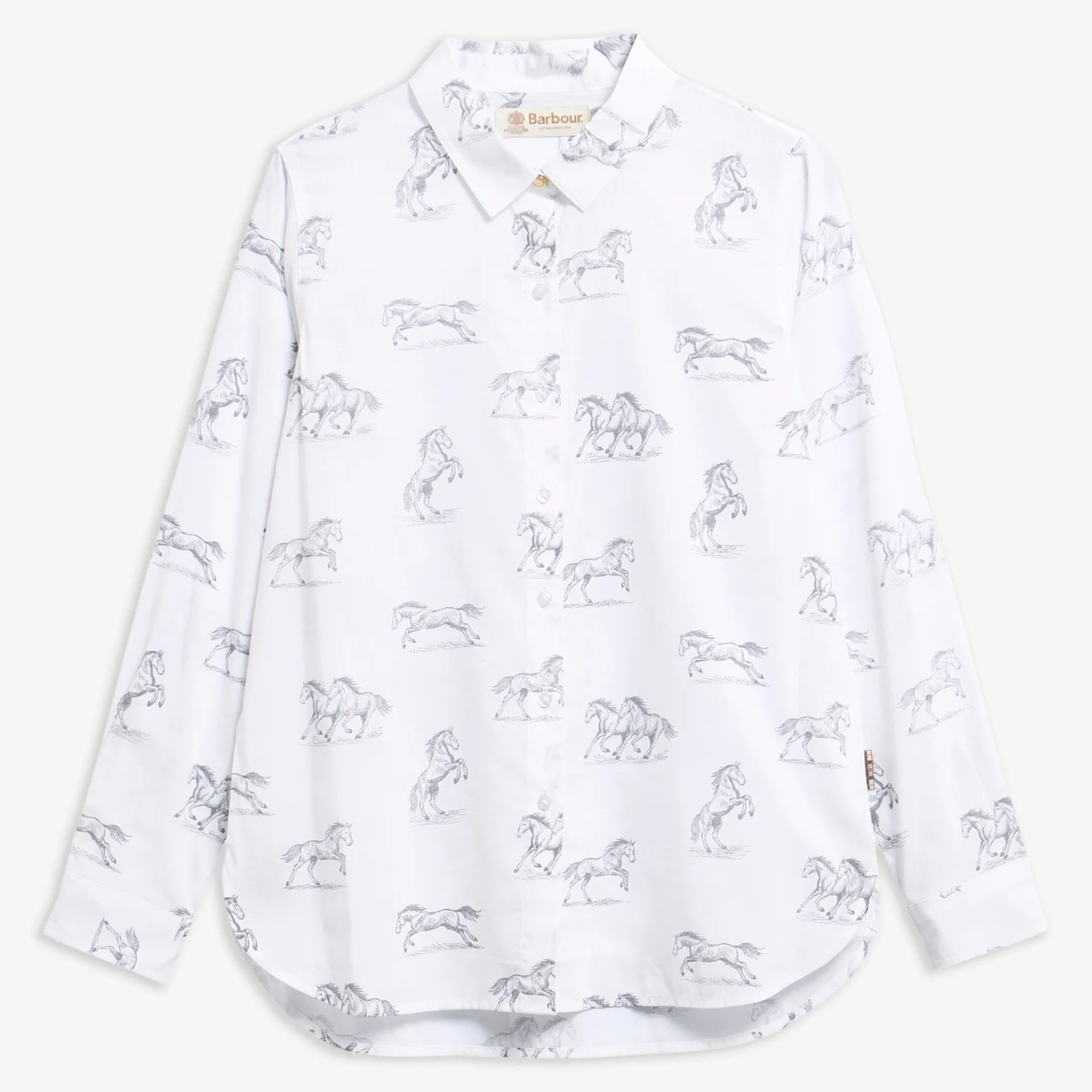 Barbour Safari Shirt, hevoskuviollinen, valkoinen, edestä kuvattuna.