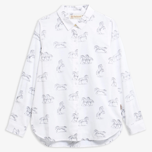 Barbour Safari Shirt, hevoskuviollinen, valkoinen, edestä kuvattuna.