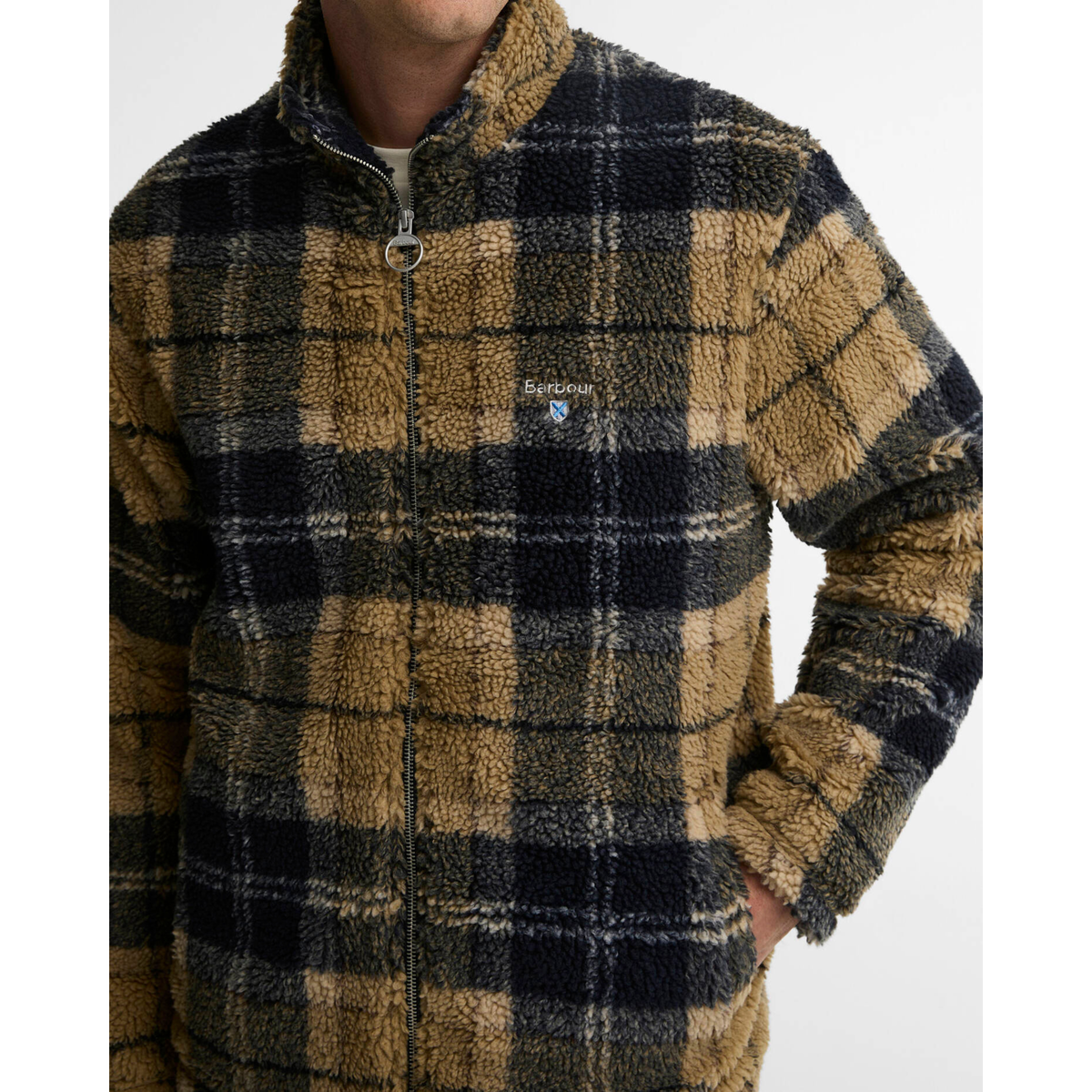 Barbour Tartan Sherpa Fleece, Birchwood Dress Tartan, logo