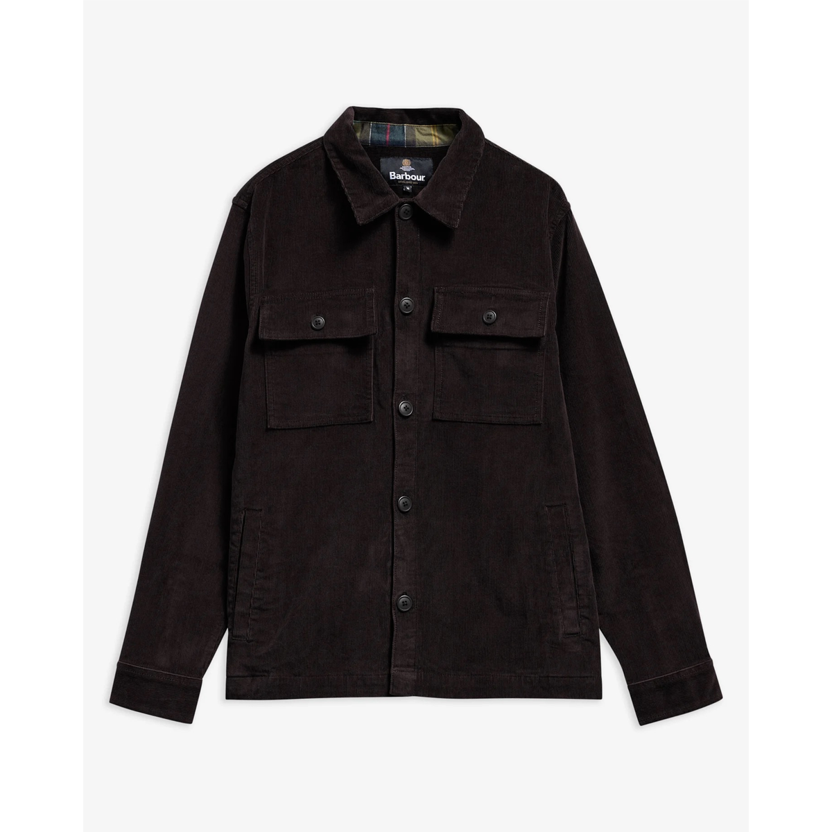 Barbour Tartan Trimmed Cord Overshirt, oliivi, Edestä kuattuna.