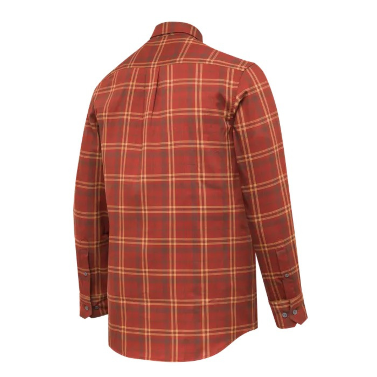 Beretta Cadet Flannel Shirt Rustwood Madder Check miesten flanellipaita, kuvattuna takaa.