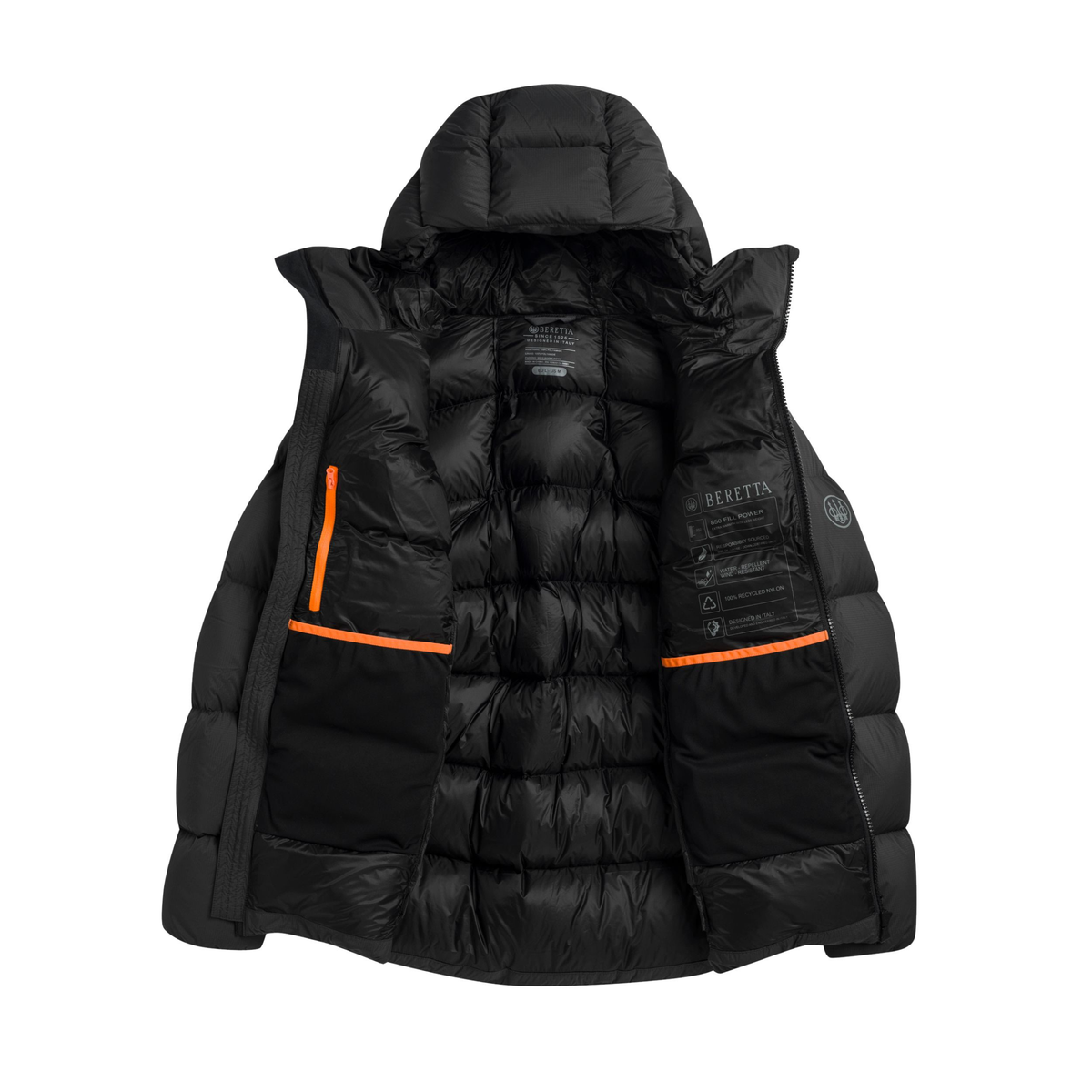 Beretta Svalbard musta miesten untuvatakki kuvattuna sisältä.