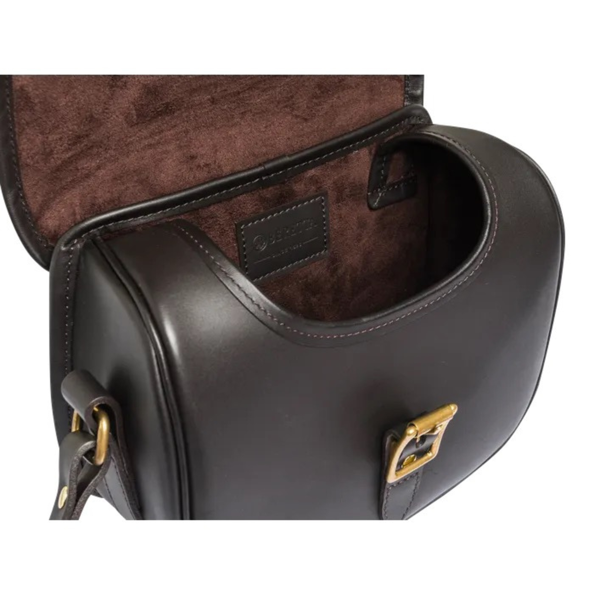 Beretta Terrain EVO Leather Cart Bag ammuslaukku, tummanruskea, kuvattuna sisäosaa.