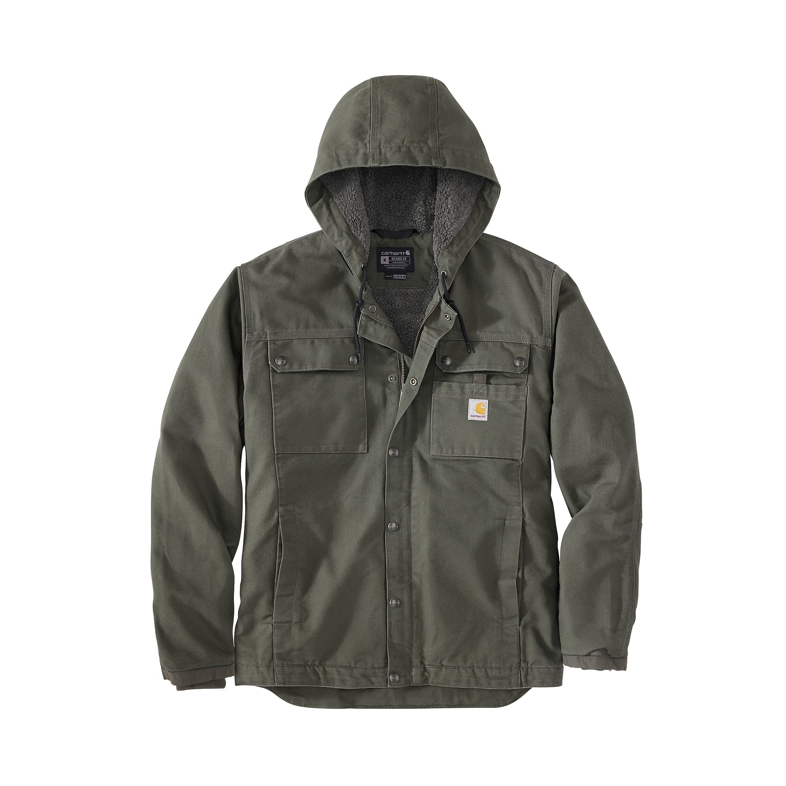 Perinteinen Carhartt Bartlett Jacket sammaleenvihreässä värissä edestä päin kuvattuna.