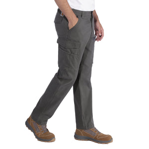 Carhartt Canvas Cargo Work Pant miesten housut mallin päällä sivulta päin kuvattuna.