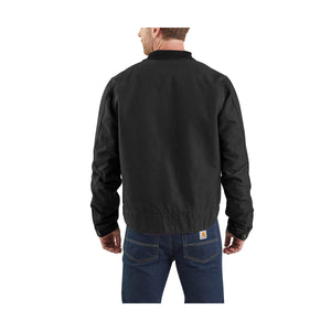 Musta Carhartt Detroit Jacket miesmallin päällä takaapäin kuvattuna.