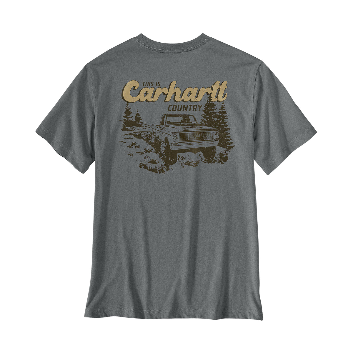 Carhartt Irvine Truck t-paita, jossa on selässä jenkkiauto-aiheinen printti.