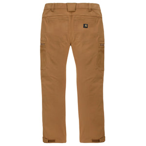 Ruskeat Carhartt Tier Pant housut takaapäin kuvattuna. Useita taskuja.