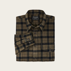 Filson Alaskan Guide Shirt miesten flanellipaita, vihreä/mustaruudullinen, viikattuna