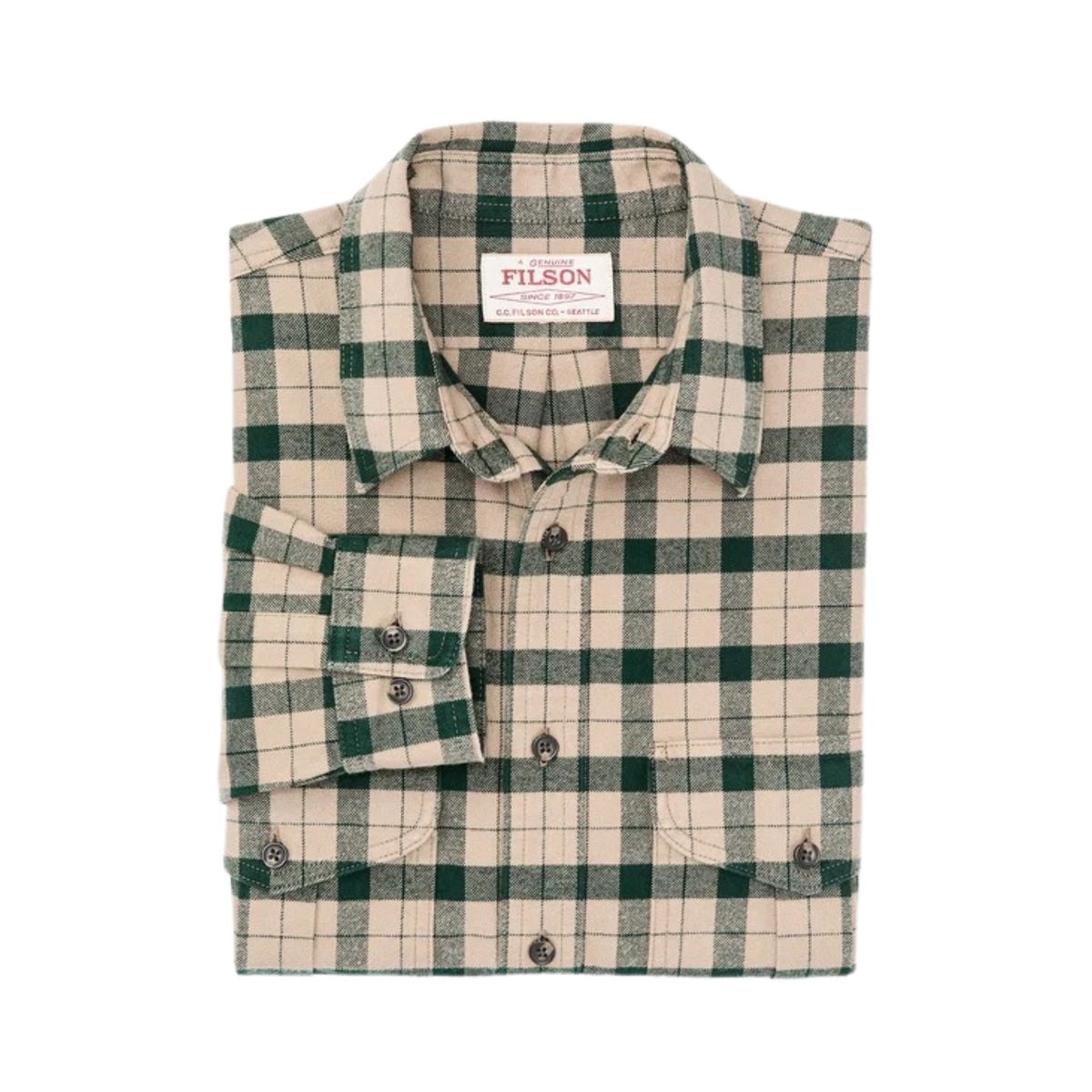 Filson Alaskan Guide Shirt miesten flanellipaita, beige/vihreäruudullinen