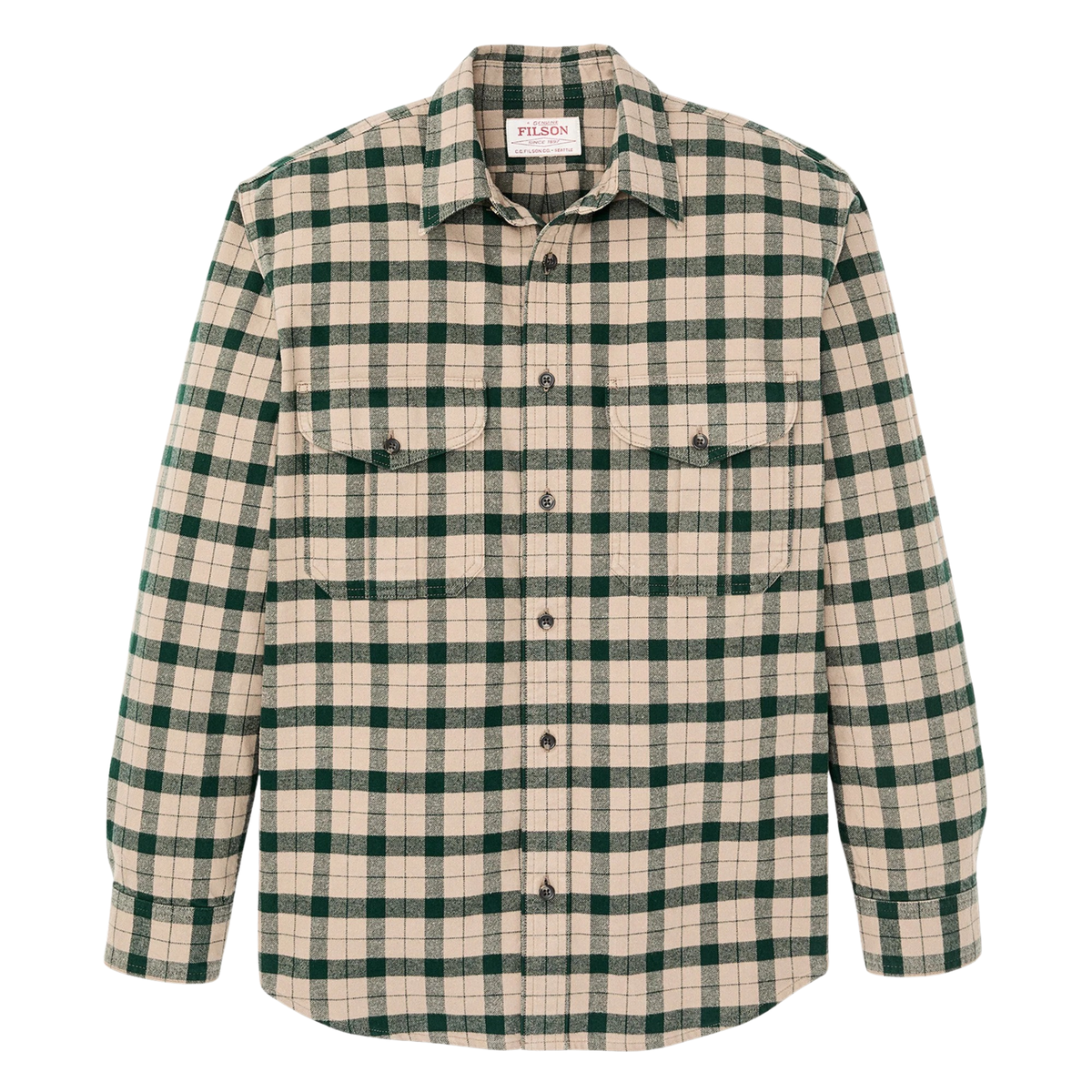 Filson Alaskan Guide Shirt miesten flanellipaita, beige/vihreäruudullinen