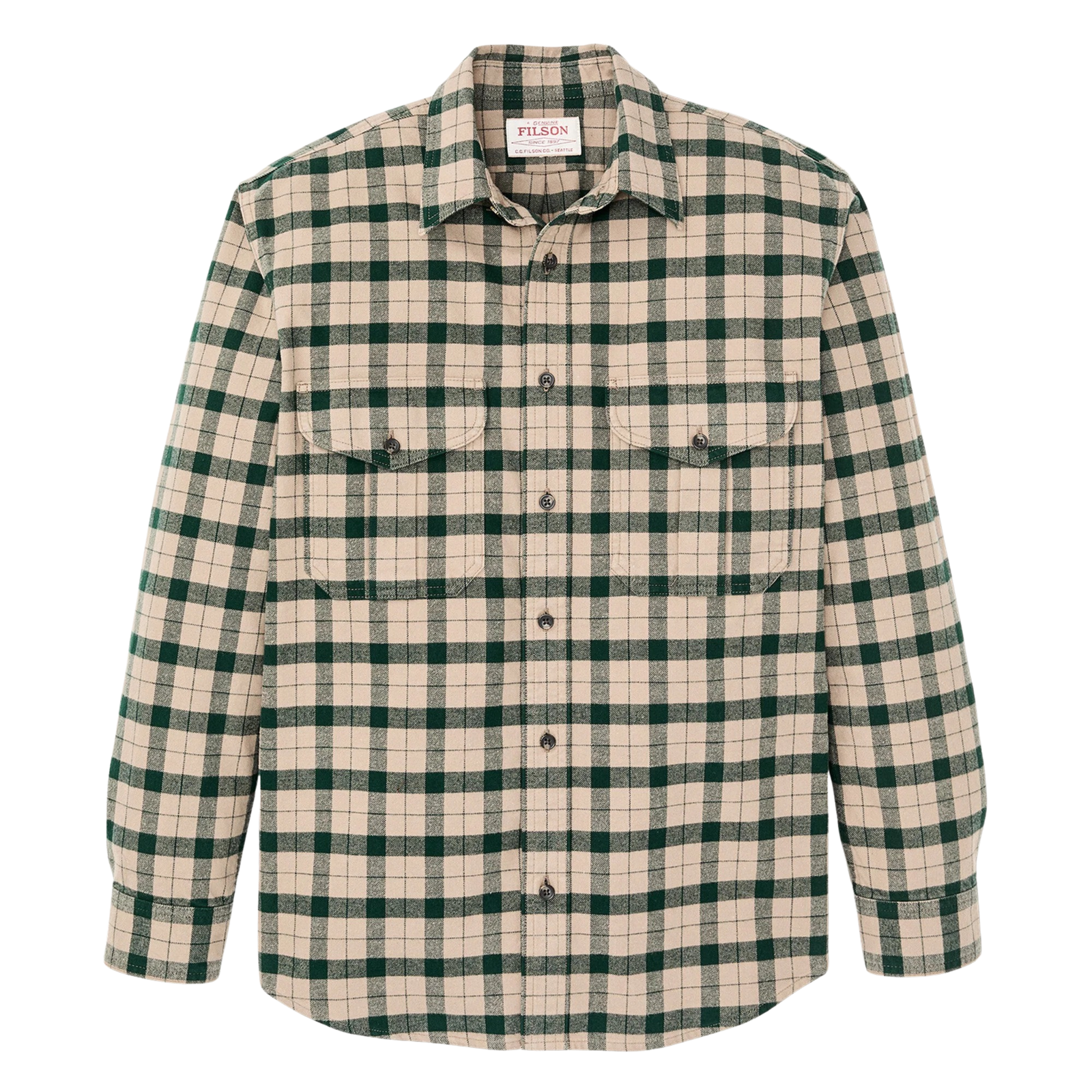 Filson Alaskan Guide Shirt miesten flanellipaita, beige/vihreäruudullinen