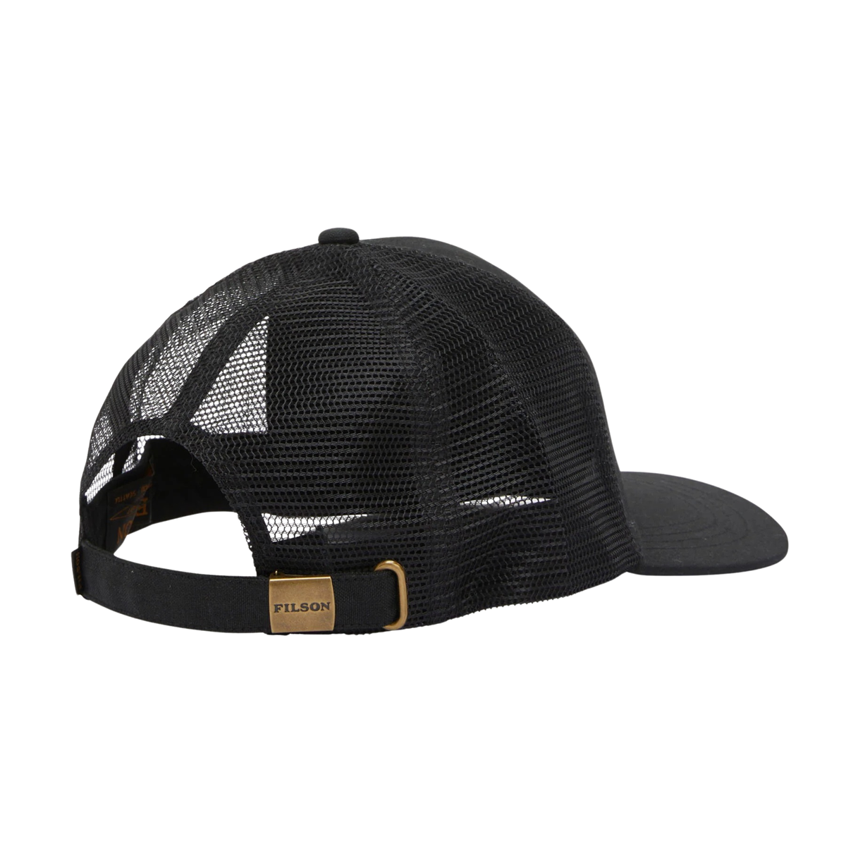 Filson Logger Mesh Cap Oil Finish Tin Cloth lippalakki, musta,takaverkosta kuvattuna.