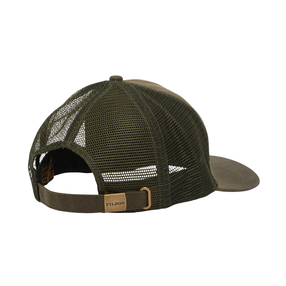 Filson Logger Mesh Cap Oil Finish Tin Cloth lippalakki, oliivinvihreä. Takaverkosta kuvattuna.