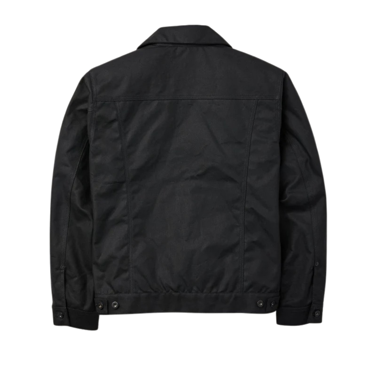 Filson Tin Cloth Short Lined Cruiser miesten takki, musta, takaalta kuvattuna.