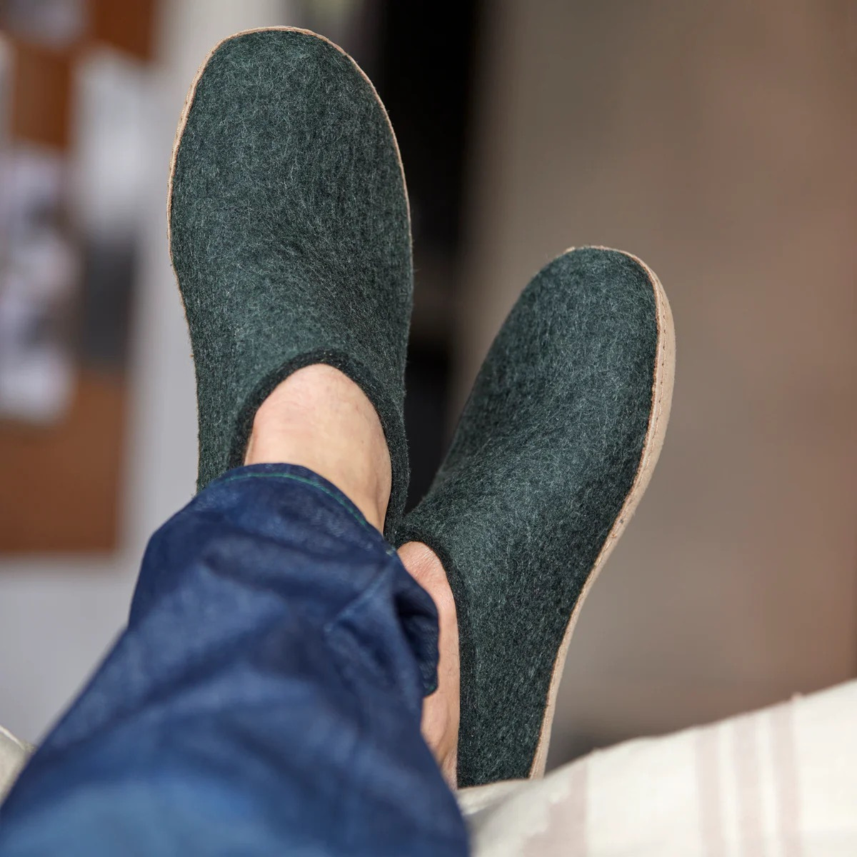 Glerups Slip On villatohvelit vihreä | Nahkapohja