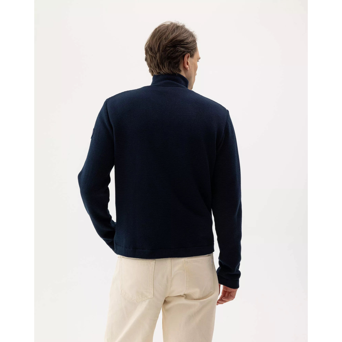 Holebrook Albrekt Fullzip WP miesten tuulenpitävä puuvillaneuletakki, navy, selästä kuvattuna.