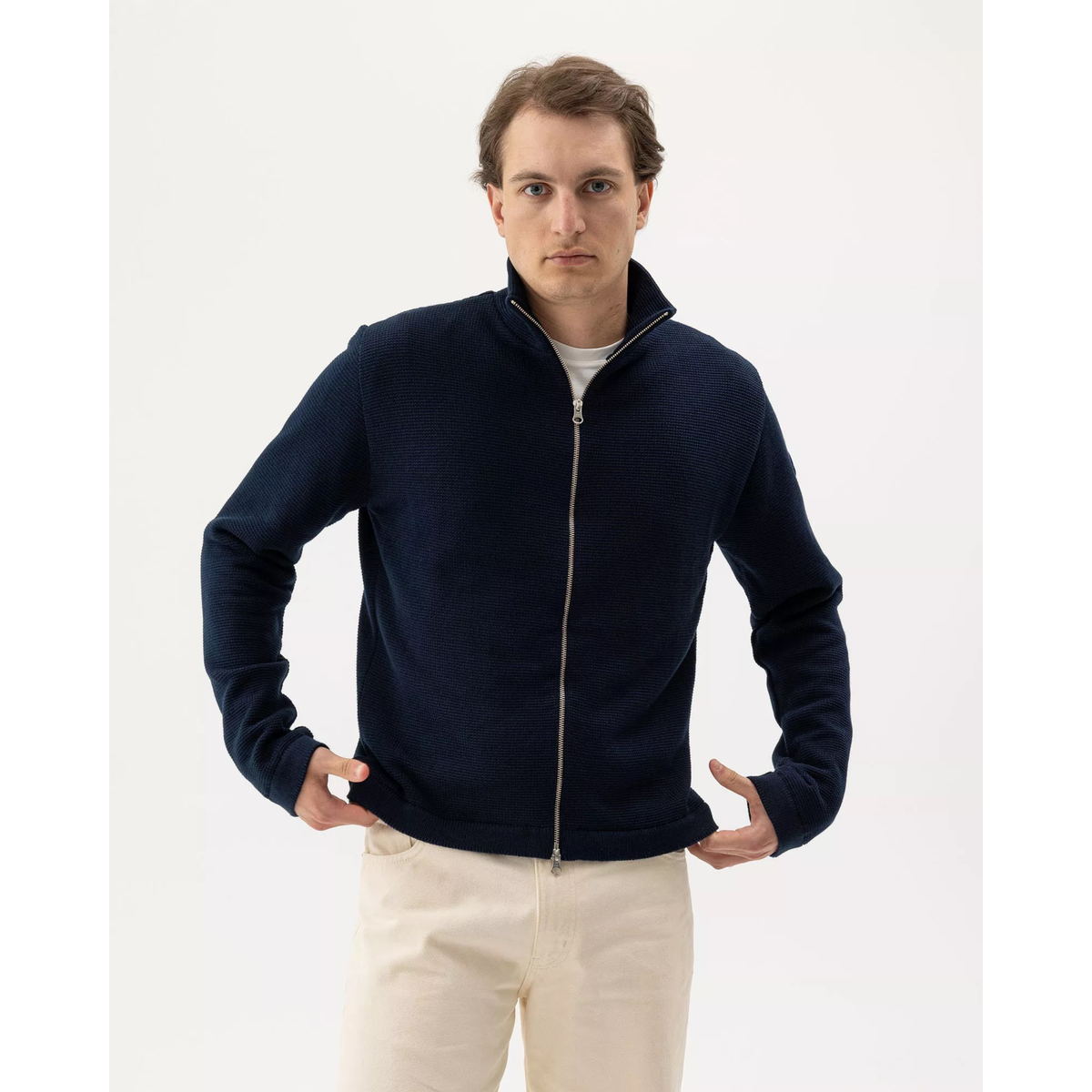Holebrook Albrekt Fullzip WP miesten tuulenpitävä puuvillaneuletakki, navy, 