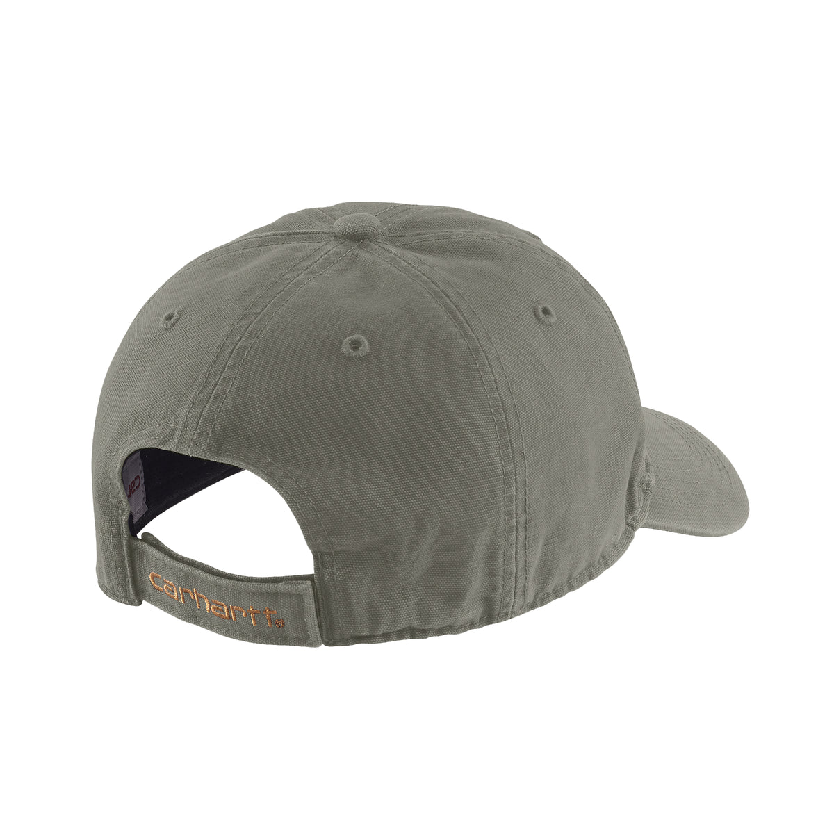 Kuvassa Carhartt Odessa Dusty Olive lippalakki takaa päin kuvattuna.