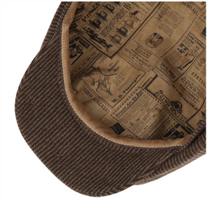Stetson Hatteras Stripes Virgin Wool -villalakin sisäosa, beige vuori vanhojen hattumainosten kuvituksella.