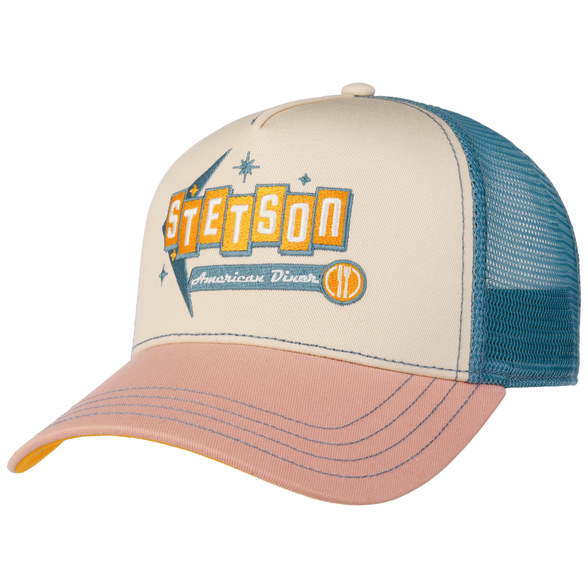 Stetson Trucker Cap American Diner lippiksessä on diner-henkinen logo. Tuotekuva.