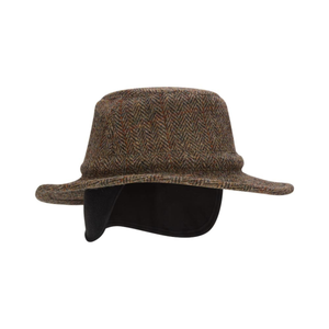 Walker and Hawkes Harris Tweed Berkeley lierihattu, Charcoal takaa korvaläpät alhaalla
