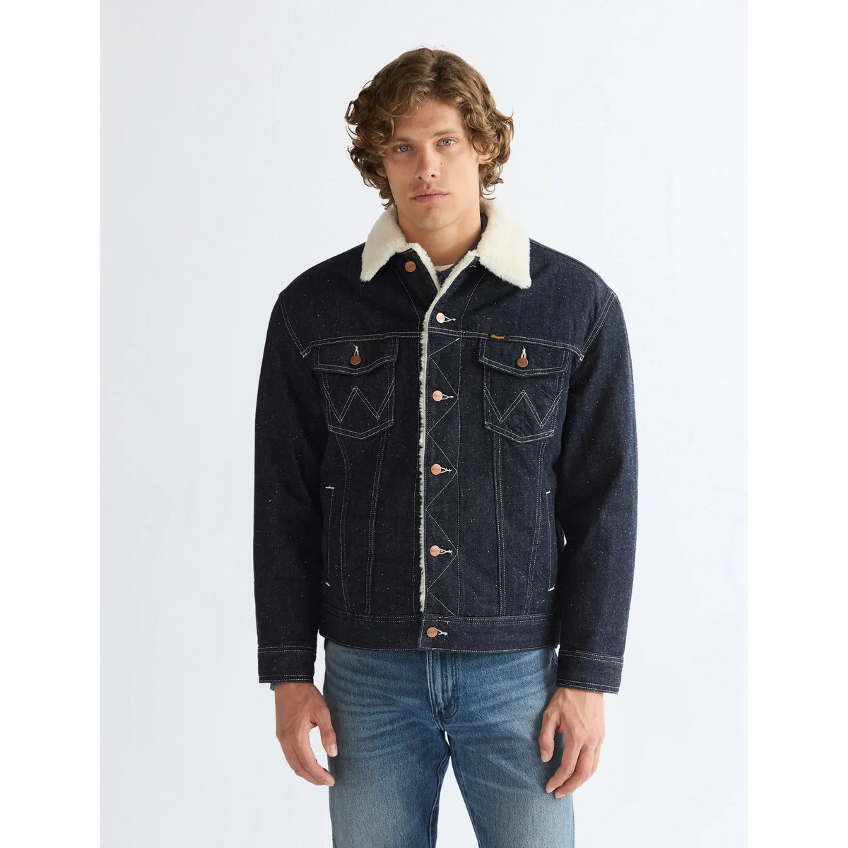 Wrangler Sherpa Anti Fit Jacket Night Sky miesten farkkutakki karvakauluksella